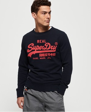 Superdry Vintage Logo Neon Lite Crew Férfi Pulóver Sötétkék | YEUJG6983